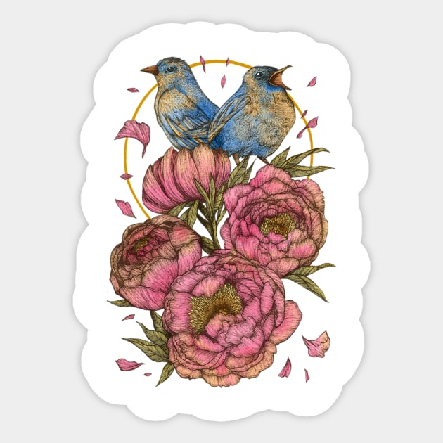 Birds and Peonies Sticker by aleduruy